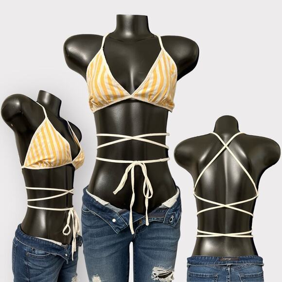 Free People Other - Free People Triangle Crop Bikini Top M L Linen Cotton Summer Shirt Festival Rave